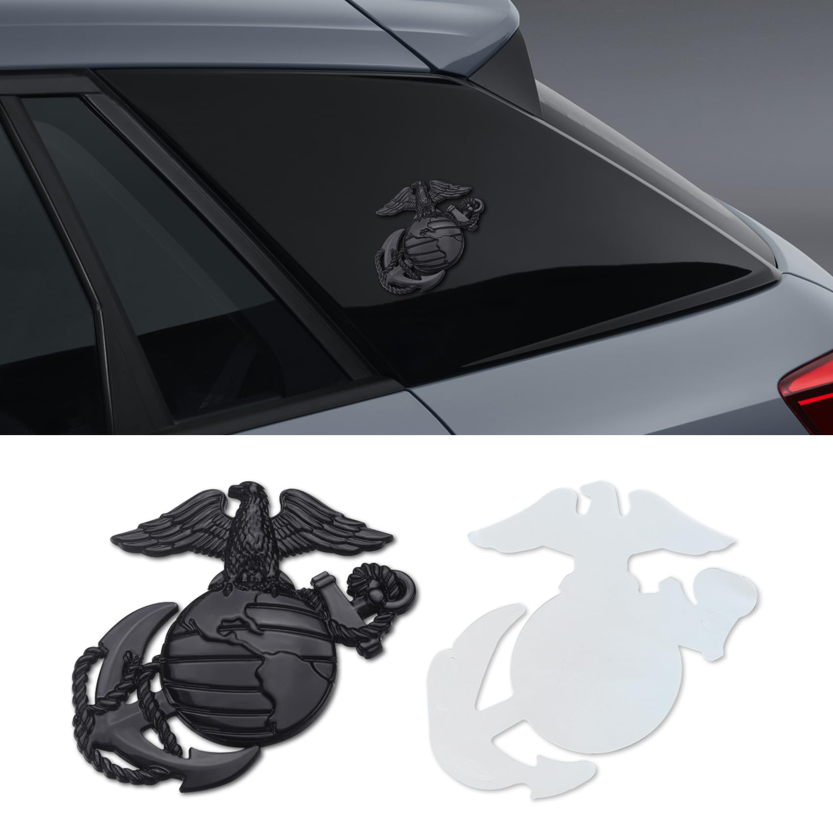 deemars Auto-Emblem, Marine-Körper, 3D USMC Military Hawk Globe Anker Auto Badge Sticker, Zubehör Auto Emblem Außen Abzeichen Universal für LKW Pickup Motorrad (schwarz) von deemars