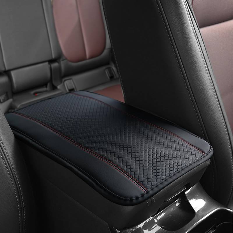 deemars Auto Mittelkonsole Abdeckung, 12,6 X 7,48“ PU Leder Auto Mittelkonsole Pad,Wasserdichte Auto Armlehne Storage Box Matte, Innenausstattung Zubehör Universal für die Meisten Auto(Schwarz Rot) von deemars