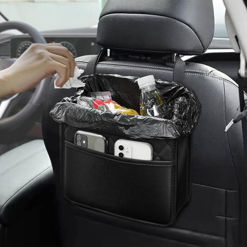 deemars Auto-Organizer Rücksitz, Auto-Organizer und Aufbewahrung, Wasserdichte Pu-Leder Auto Sitz Lagerung Tasche, Mehrzweck-Auto-Organisator Hanging Car Trash Bag Can Universal für Autos von deemars