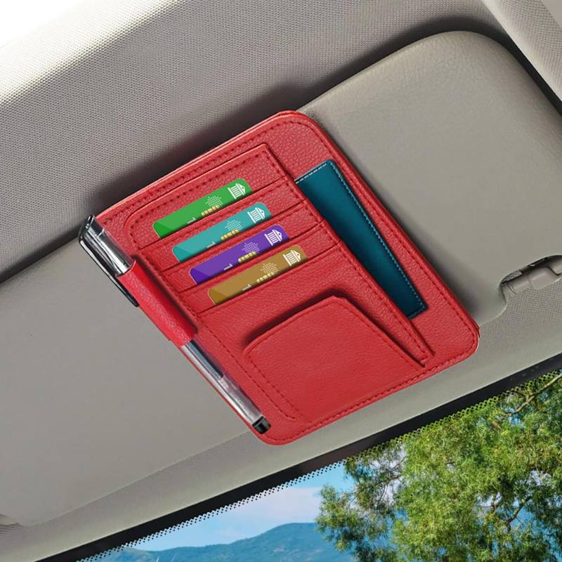 deemars Auto Sonnenblende Organizer, Auto-Hülle Tasche Organizer, Auto Interieur Zubehör Sonnenblende Organizer Universal für Kartenhalter Sonnenbrillenhalter Bargeld Halter Pocket Organizer (Rot) von deemars