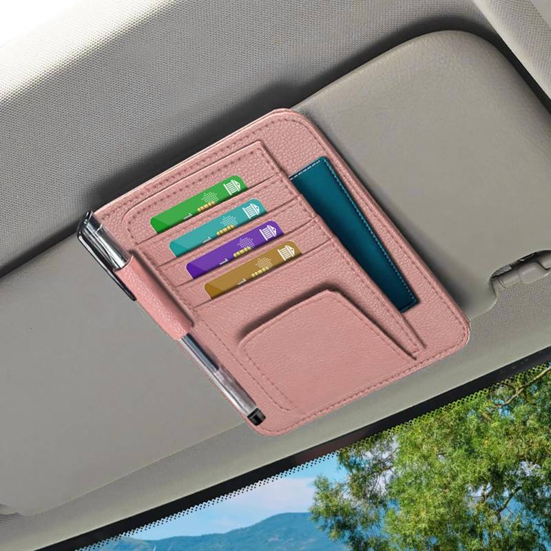 deemars Auto Sonnenblende Organizer, Auto-Hülle Tasche Organizer, Auto Interieur Zubehör Sonnenblende Organizer Universal für Kartenhalter Sonnenbrillenhalter Bargeld Halter Pocket Organizer (Rosa) von deemars