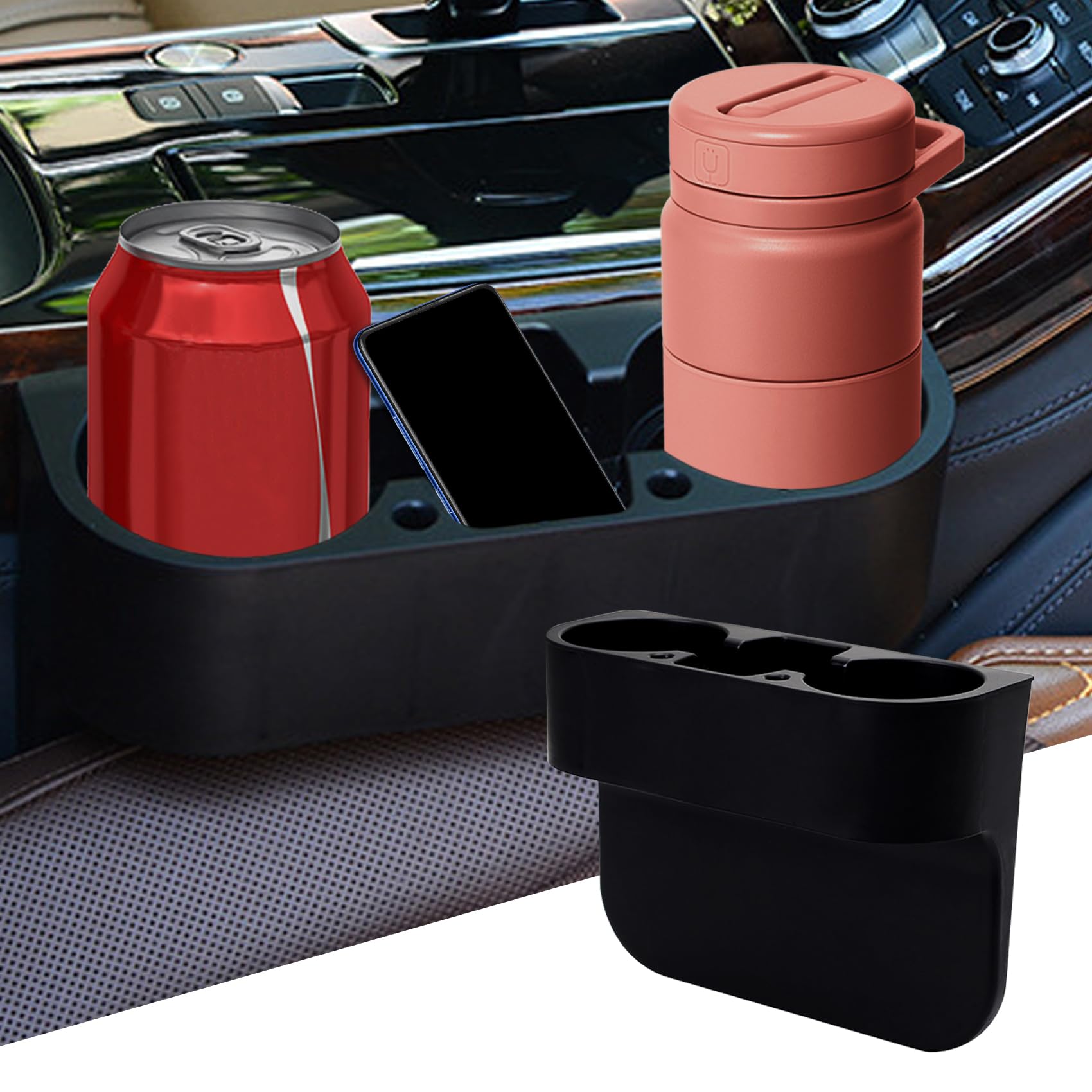 deemars Auto Tassenhalter, Sitz Lücke Füller Cup Organizer Storage Box, Autozubehör Portable Multifunktions-Fahrzeugsitz Cup Handy Getränke Halter Box für die meisten Autos (Schwarz) von deemars