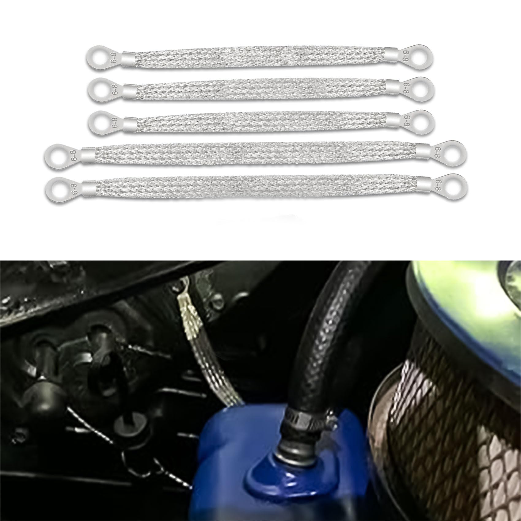 deemars Automotive Masseband, Geflochtene Massebänder, 3 Stück 10„ x 1/2“ & 2 Stück 13„ x 1/2“ geflochtenes, Verzinntes Motormasseband, Professionelle Fahrzeug-Erdungskabelriemen für Autos von deemars