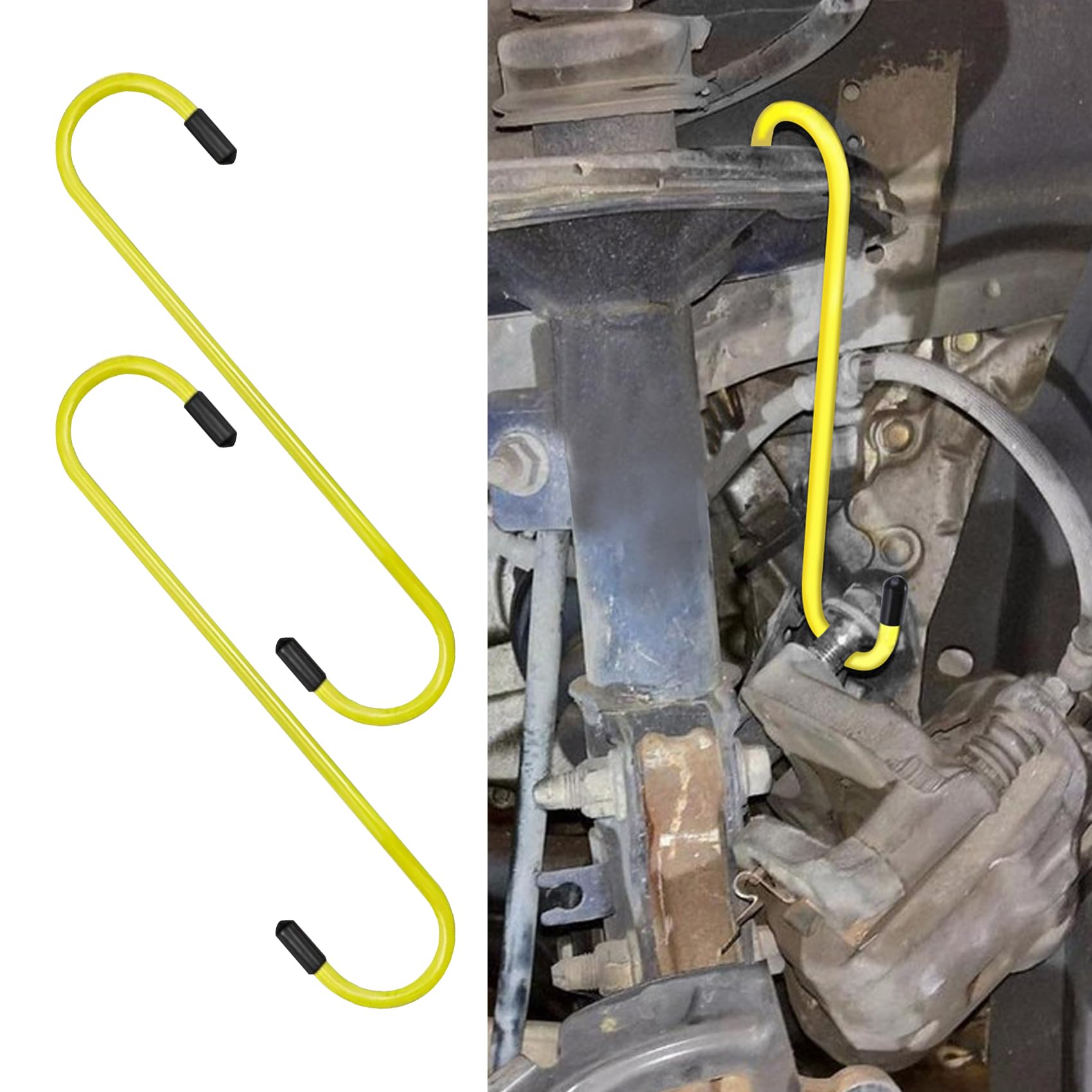 deemars Bremssattel Aufhänger Haken, Bremssattel Werkzeug, Auto Bremssattelaufhänger mit Gummispitzen, Universelle langlebige & rostfreie Kfz-Werkzeuge für Bremsen, Aufhängung Arbeit (Yellow, 2PCS) von deemars