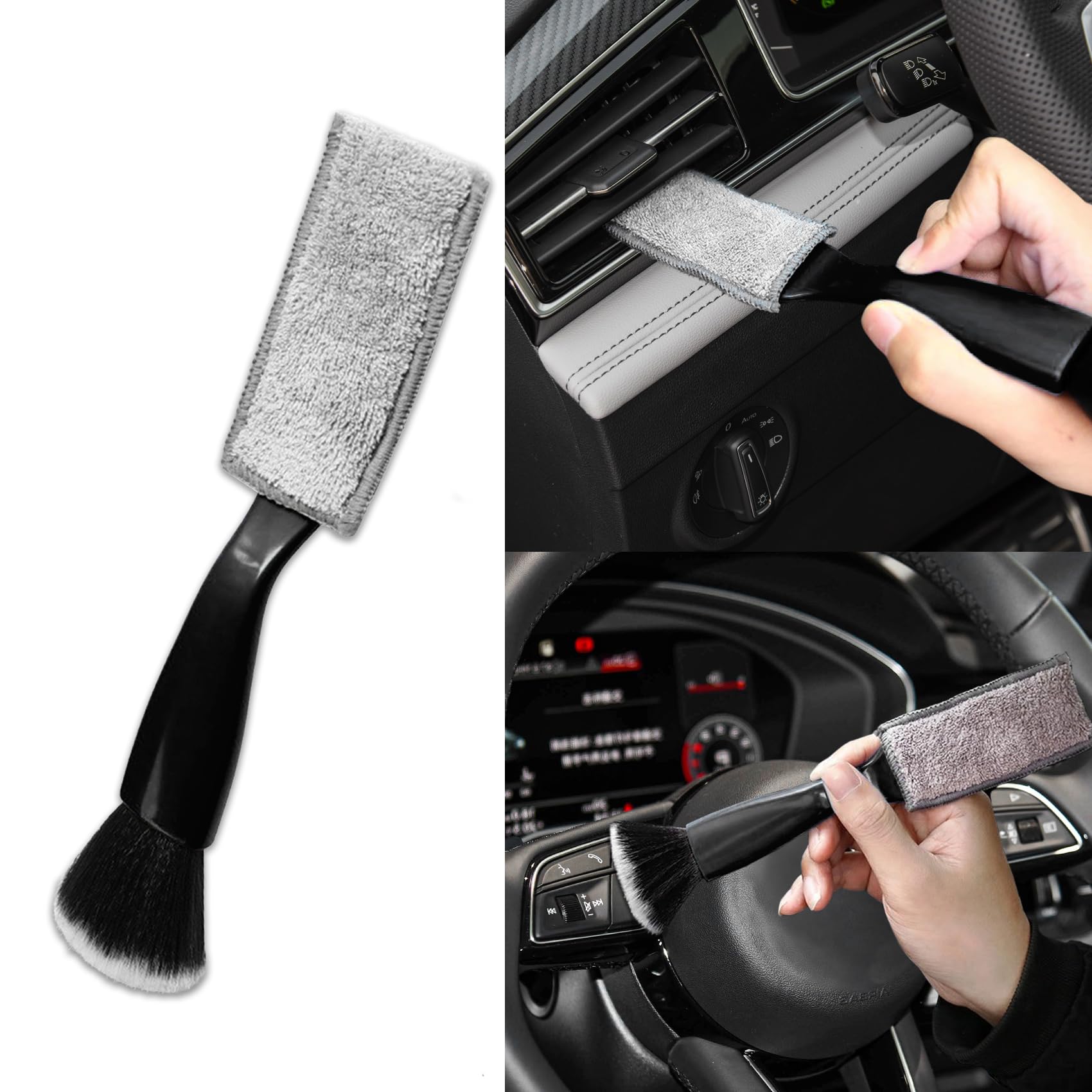 deemars Doppelkopf-Bürste für Auto reinigen, Auto-Staubbürste, 2 in 1 Car Duster für die Innenraumreinigung, Accessori Interni Auto Soft Innenraumbürste für die meisten Auto (Schwarz) von deemars