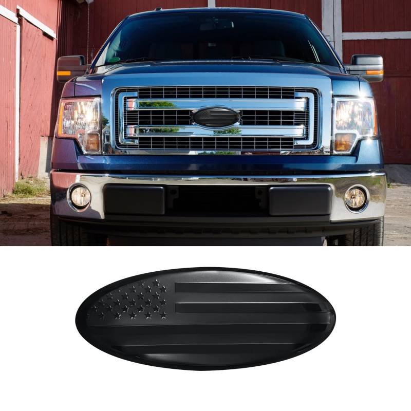 deemars Emblem für Ford, Heckklappe Emblem Abzeichen Namensschild, Overlay Kühlergrill/Heckklappe Oval American Flag Badge, Autozubehör Autoemblem für Ford F150 F250 F350 (Black) von deemars