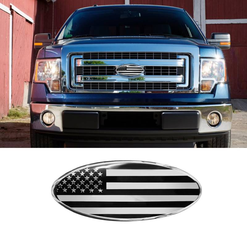 deemars Emblem für Ford, Heckklappe Emblem Abzeichen Namensschild, Overlay Kühlergrill/Heckklappe Oval American Flag Badge, Autozubehör Autoemblem für Ford F150 F250 F350 (Silver) von deemars