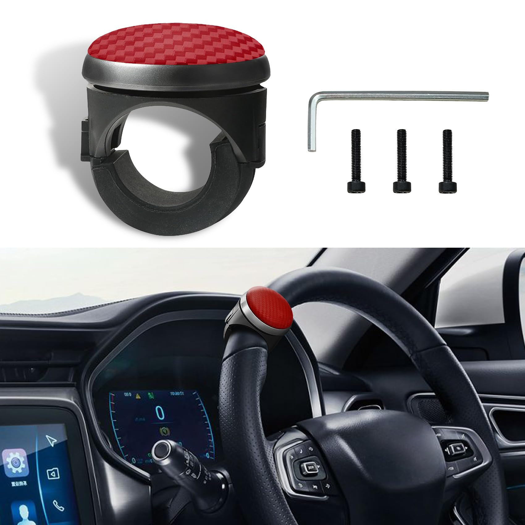 deemars Lenkradknopf Spinner, Car Power Handle Lenkrad Spinner, 360-Grad drehbarer Lenkradknopf Ball, Universal Auto Fahrhilfe Zubehör für Autos, Lastwagen, Boote (Rot) von deemars