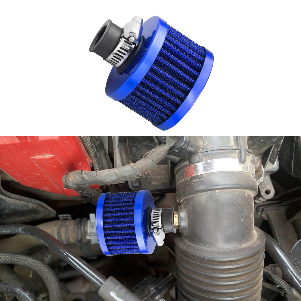 deemars Lufteinlassfilter, Luftfilter Kalt, Lufteinlassfilter Entlüfter Turbo Vent, 12mm Kurbelgehäuseentlüftung Autozubehör Universal für Auto und Motorrad (Blau) von deemars