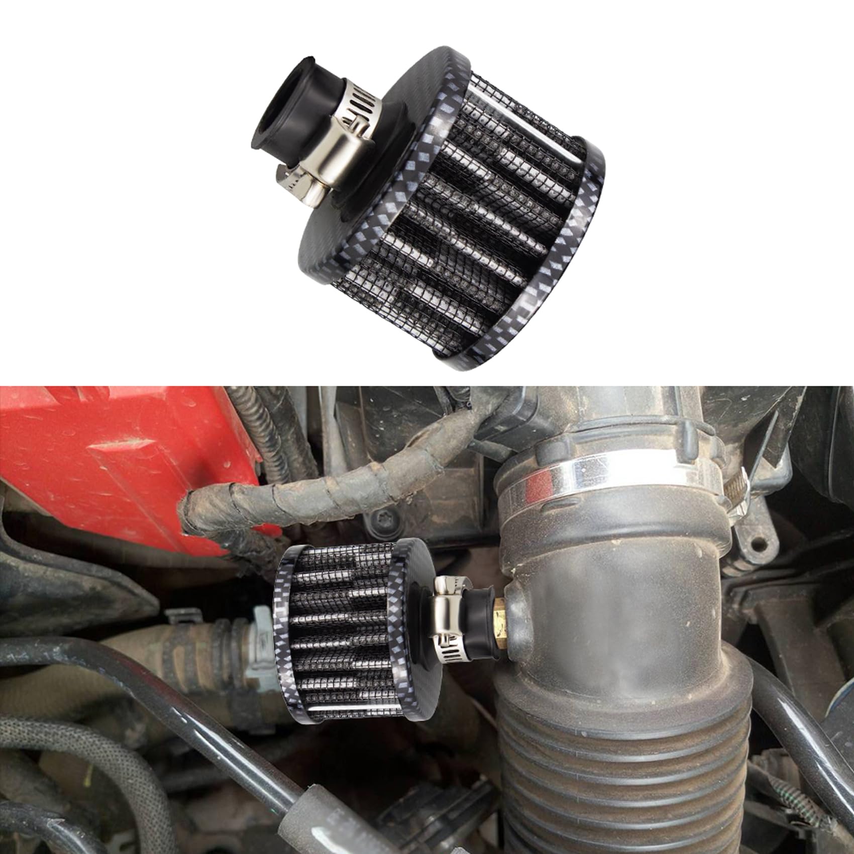 deemars Lufteinlassfilter, Luftfilter Kalt, Lufteinlassfilter Entlüfter Turbo Vent, 12mm Kurbelgehäuseentlüftung Autozubehör Universal für Auto und Motorrad (Carbon) von deemars