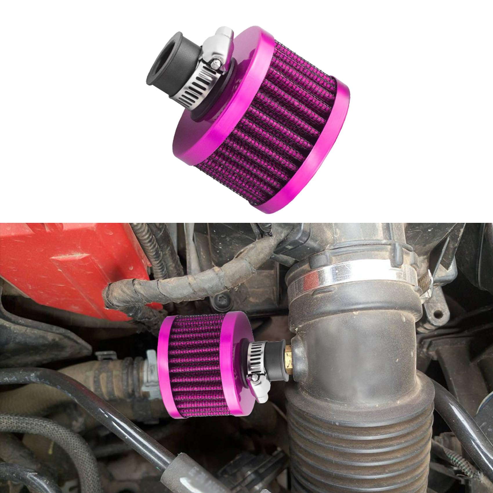 deemars Lufteinlassfilter, Luftfilter Kalt, Lufteinlassfilter Entlüfter Turbo Vent, 12mm Kurbelgehäuseentlüftung Autozubehör Universal für Auto und Motorrad (Lila) von deemars