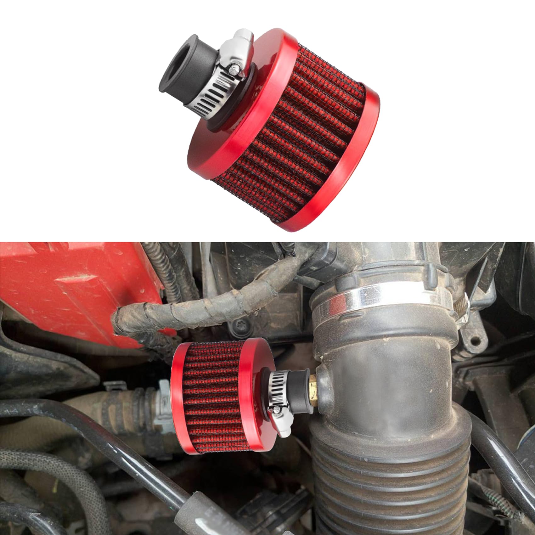 deemars Lufteinlassfilter, Luftfilter Kalt, Lufteinlassfilter Entlüfter Turbo Vent, 12mm Kurbelgehäuseentlüftung Autozubehör Universal für Auto und Motorrad (Rot) von deemars