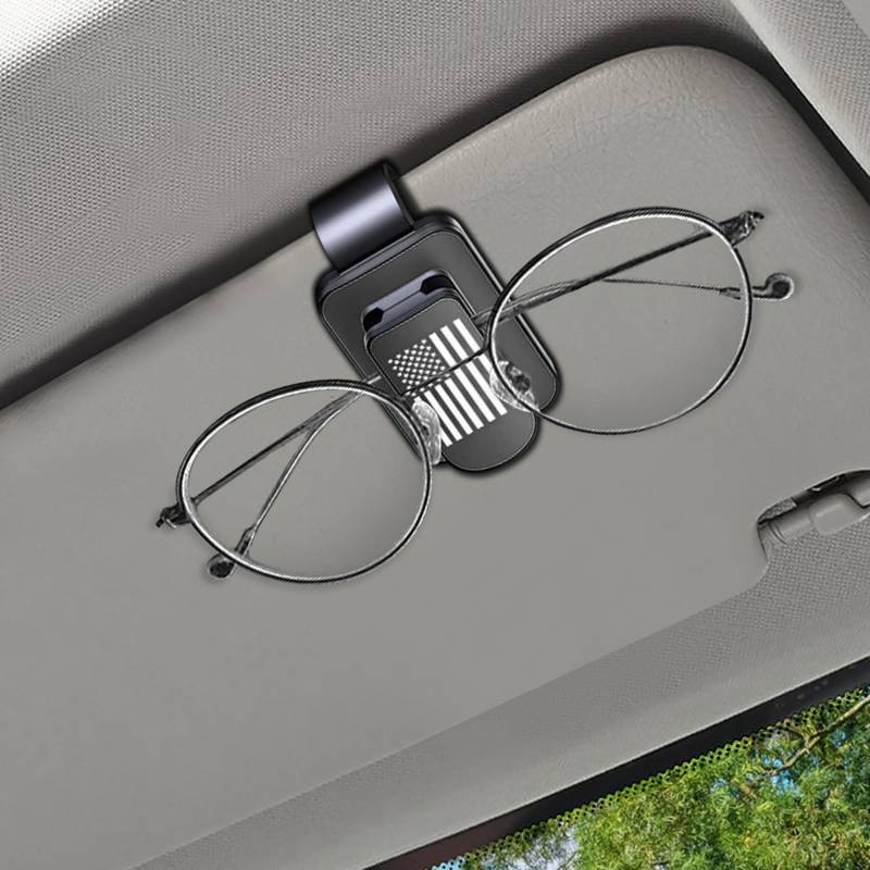 deemars Sonnenbrillenhalter für Auto Visier, Metall US Flagge Brillenhalterung, Universal Visier Zubehör Visier Sonnenbrillenhalter Clip Passend für die meisten Auto SUV LKW (Schwarz+Grauen) von deemars