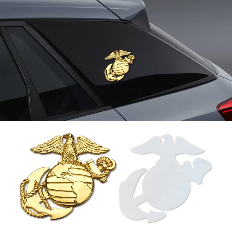 deemars US Marine Corps Auto-Emblem, Marine Corps Aufkleber, 3D USMC Military Hawk Globe Anchor Auto Abzeichen Aufkleber, Autozubehör Auto Exterieur Embleme Abzeichen Universal für LKW (Gold) von deemars