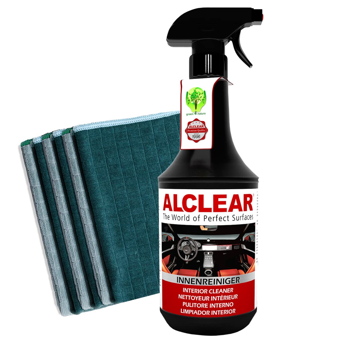 Auto Cockpitreiniger Bundle - ALCLEAR Innenreiniger Mehrzweckreiniger 1L + 6x Garage Freaks Allrounder Mikrofasertuch 380GSM - Fahrzeug Innenreinigung von detailmate