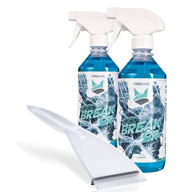 Autoscheiben Enteiser Bundle | 2X Foxed Care Ice Breaker Scheibenenteiser 0,5L + Eiskratzer | Auto Scheiben Enteiserspray, Eislöser Set für klare Sicht im Winter von detailmate