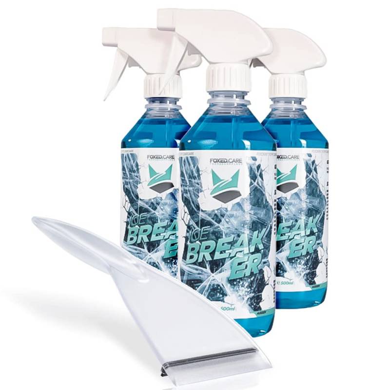 Autoscheiben Enteiser Bundle | 3X Foxed Care Ice Breaker Scheibenenteiser 0,5L + Eiskratzer | Auto Scheiben Enteiserspray, Eislöser Set für klare Sicht im Winter von detailmate