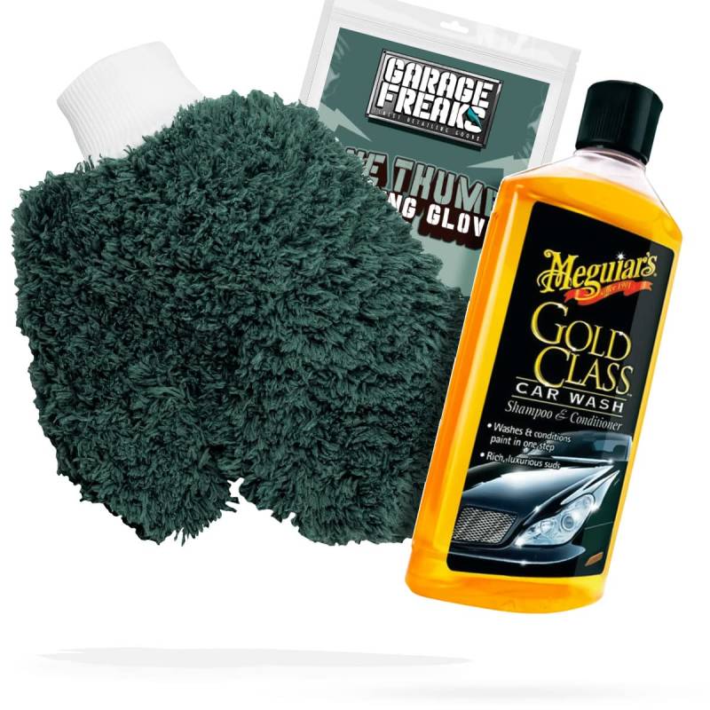 detailmate Autowäsche Bundle - Autoshampoo Meguiars Gold Class Car Wash Shampoo 0,473L + Garage Freaks One Thumb Washing Glove - Autopflege Set mit Waschhandschuh und Auto Shampoo von detailmate