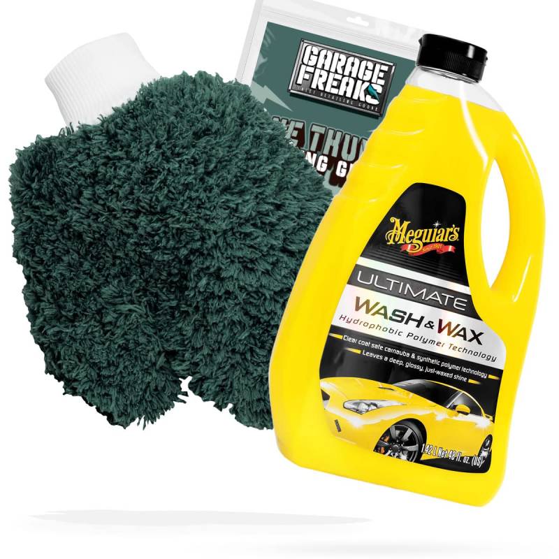 detailmate Autowäsche Bundle - Autoshampoo Meguiars Wash & Wax 1,42L + Garage Freaks One Thumb Washing Glove - Autopflege Set mit Waschhandschuh und Auto Shampoo von detailmate