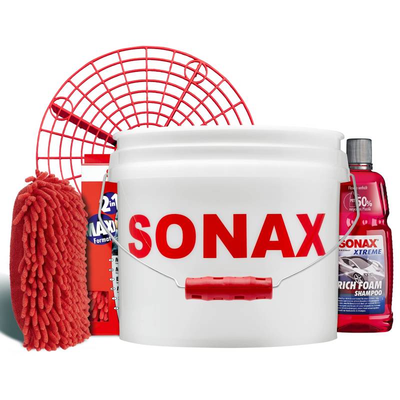 Detailmate - SONAX Auto Handwäsche Set: Sonax GritGuard Wascheimer, 13 Liter (3,5 Gallonen) + GritGuard Schmutz Einsatz + Sonax Rich Foam Aktivschaum Shampoo + Microfaser 2in1 Schwamm von detailmate
