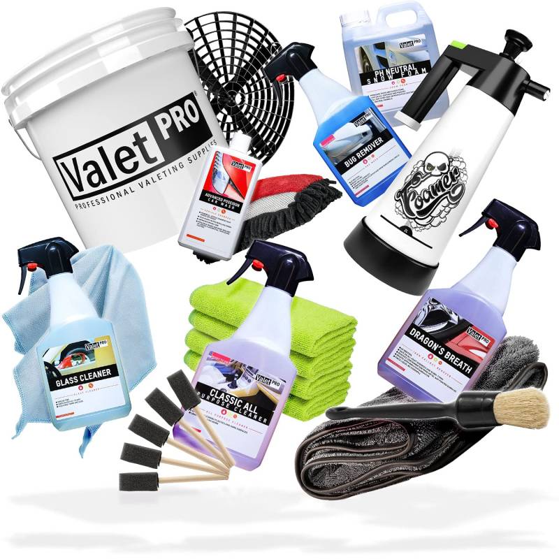 detailmate Auto Handwäsche Set mit ValetPRO für Vorwäsche, Felgen, Hauptwäsche, Innenreinigung, Glasreinigung, Trocknen darunter pH neutral Snow Foam, Dragons Breath Felgenreiniger, Premium Zubehör von detailmate