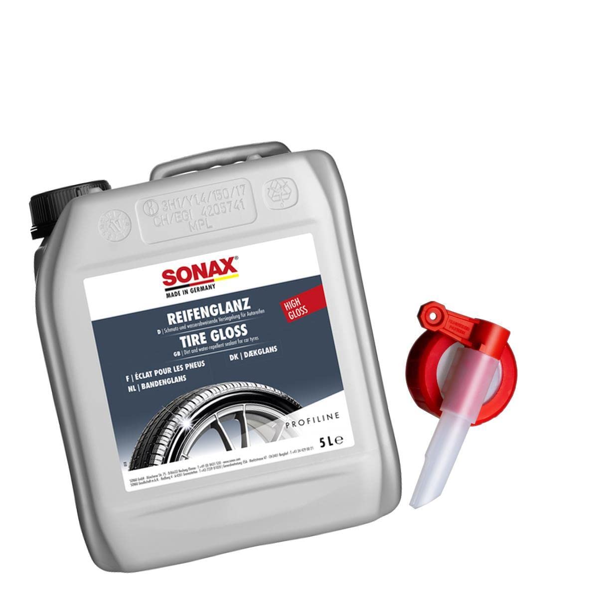 detailmate Auto Reifen Pflege Bundle - SONAX PROFILINE ReifenGlanz 5 Liter Kanister Reifenpflege + praktischer Ausgießhahn - Glanz und Pflege für alle Reifentypen von detailmate