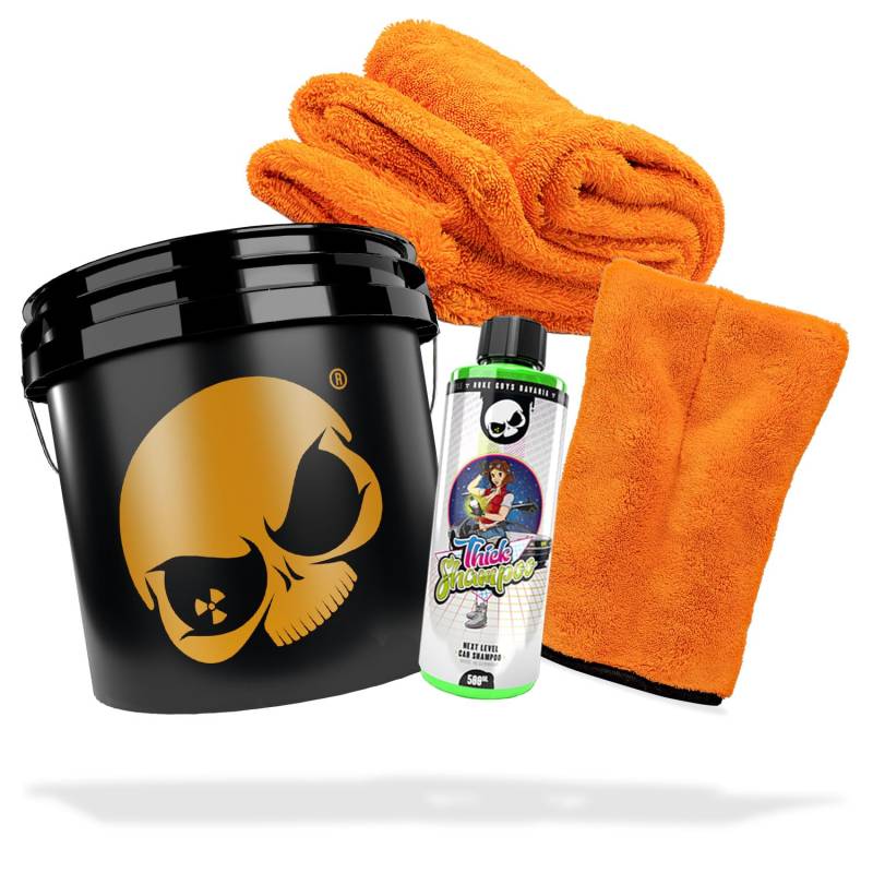 detailmate Auto Wasch Set: Nuke Guys Thick Shampoo 500ml + Waschhandschuh + Nuke Guys Gamma Dryer XXL Trockentuch + Wascheimer Nuke Guys Gold Bucket 3,5 GAL - optimale Handwäsche & Trocknung von detailmate