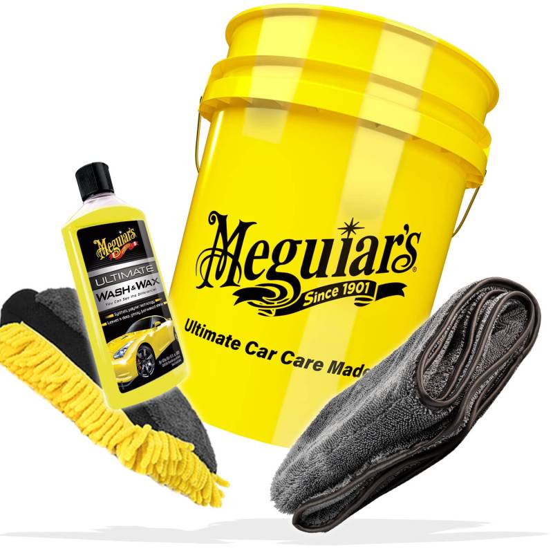 detailmate Auto Waschset: Meguiars Wash & Wax Shampoo 473ml + Meguiars Wascheimer 5GAL 3in1 Waschhandschuh Mikrofaser Trockentuch 1000GSM von detailmate