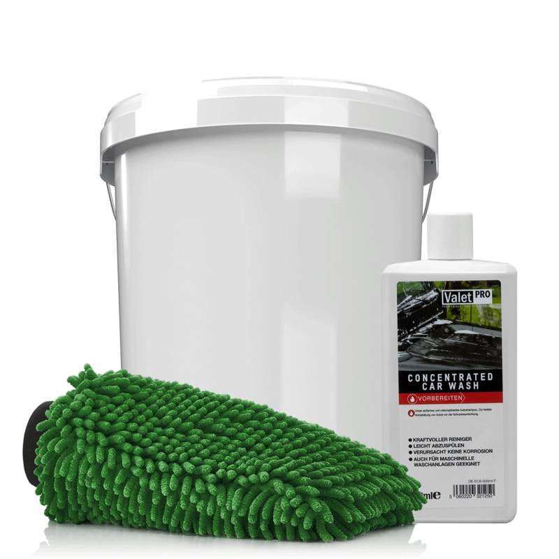 detailmate Auto & Motorrad Wasch Set: ValetPRO Concentrated Car Wash 500ml Autoshampoo + Wascheimer mit passendem Deckel + Mikrofaser Chenille Waschhandschuh von detailmate