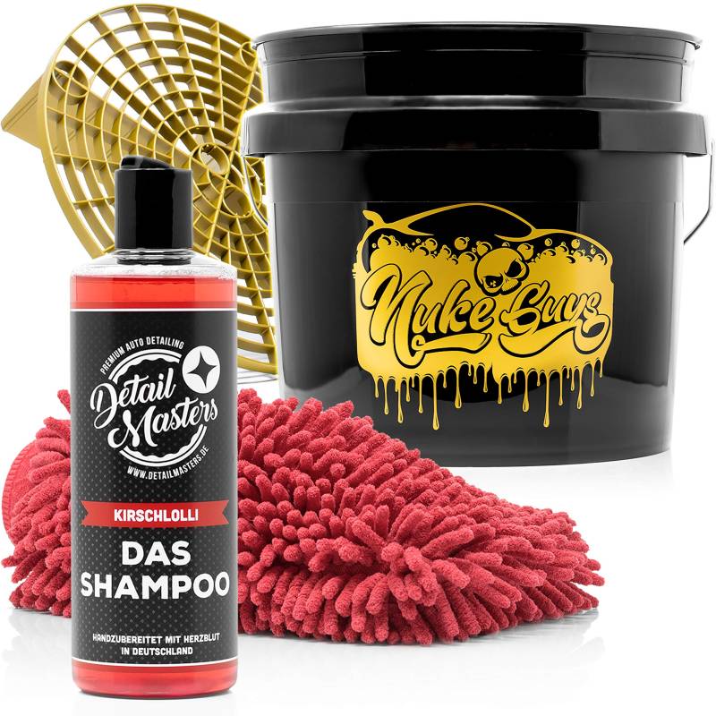 detailmate Autopflege Set - DetailMasters -Außenreinigung - Das Shampoo 500ml, Autoshampoo + Nuke Guys 3,5 GAL Wascheimer + Microfiber Monkey Waschhandschuh von detailmate