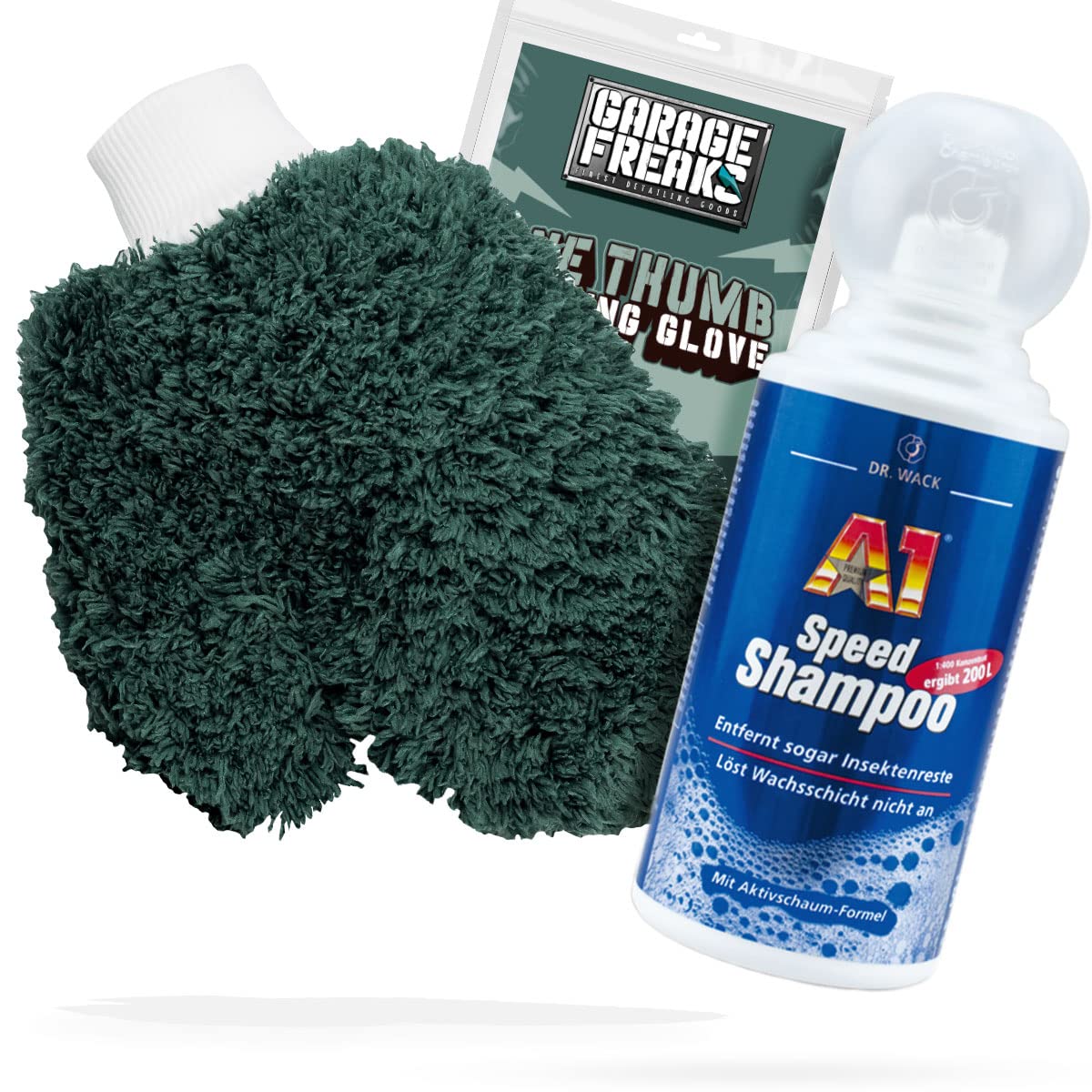 detailmate Autowäsche Bundle - Autoshampoo Dr. Wack A1 Speed Shampoo 0,5L + Garage Freaks One Thumb Washing Glove - Autopflege Set mit Waschhandschuh und Auto Shampoo von detailmate