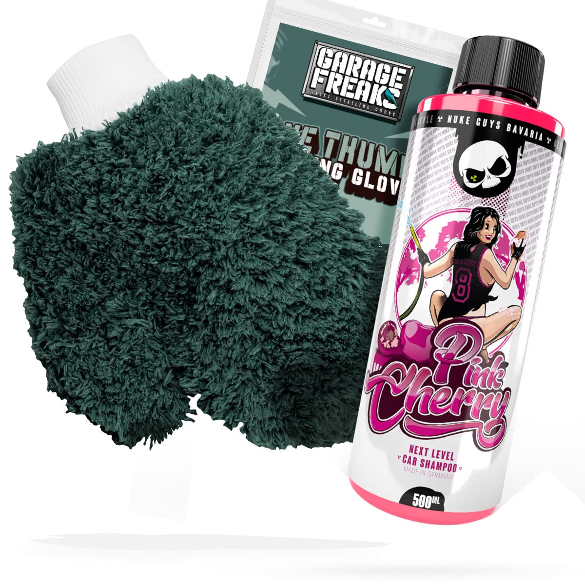 detailmate Autowäsche Bundle - Autoshampoo Nuke Guys Pink Cherry Shampoo 0,5L + Garage Freaks One Thumb Washing Glove - Autopflege Set mit Waschhandschuh und Auto Shampoo von detailmate