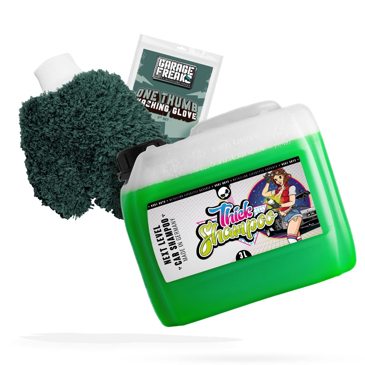 detailmate Autowäsche Bundle - Autoshampoo Nuke Guys Thick Shampoo 3L + Garage Freaks One Thumb Washing Glove - Autopflege Set mit Waschhandschuh und Auto Shampoo von detailmate