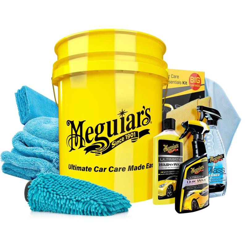 detailmate Autowäsche Bundle: Meguiars Car Care Essentials Kit + Meguiars Wascheimer + Nuke Guys Gamma Dryer XXL 1400GSM Glastuch, Mikrofasertuch & Waschhandschuh von detailmate