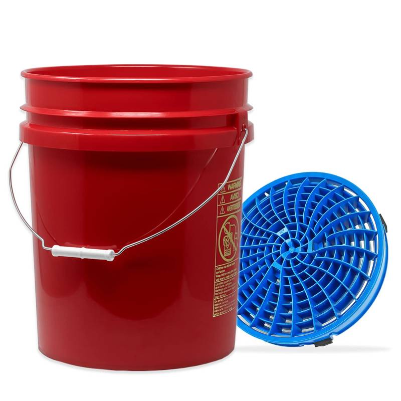 detailmate Autowäsche Set: Magic Bucket Wasch Eimer rot 5 Gallonen (19 l) mit Detail Guardz Dirt Lock Wascheimerseinsatz Blau für eine kratzerfreie Handwäsche von detailmate