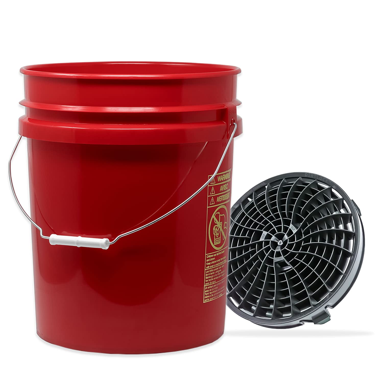 detailmate Autowäsche Set: Magic Bucket Wasch Eimer rot 5 Gallonen (19 l) mit Detail Guardz Dirt Lock Wascheimerseinsatz Schwarz für eine kratzerfreie Handwäsche von detailmate