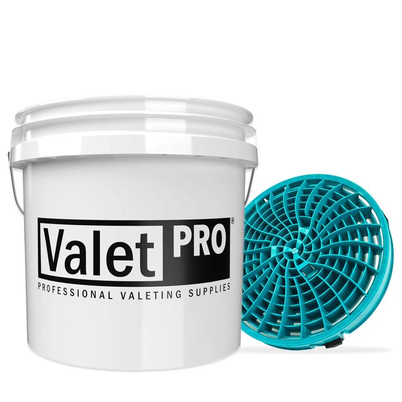 detailmate Autowäsche Set: ValetPRO Wash Bucket 3,5 Gallonen (ca. 13 l) weiß mit Detail Guardz Dirt Lock Wascheimereinsatz Türkis für eine kratzerfreie Handwäsche von detailmate