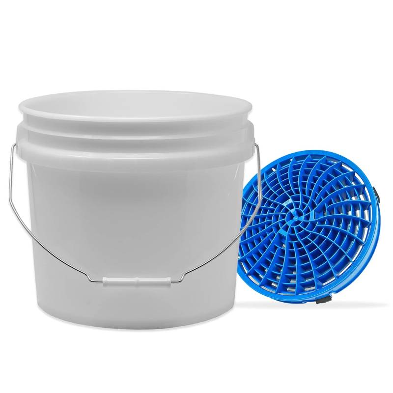 detailmate Autowäsche Set: Wascheimer transparent 3,5 Gallonen (12 l) mit Detail Guardz Dirt Lock Wascheimereinsatz Blau für eine kratzerfreie Handwäsche von detailmate