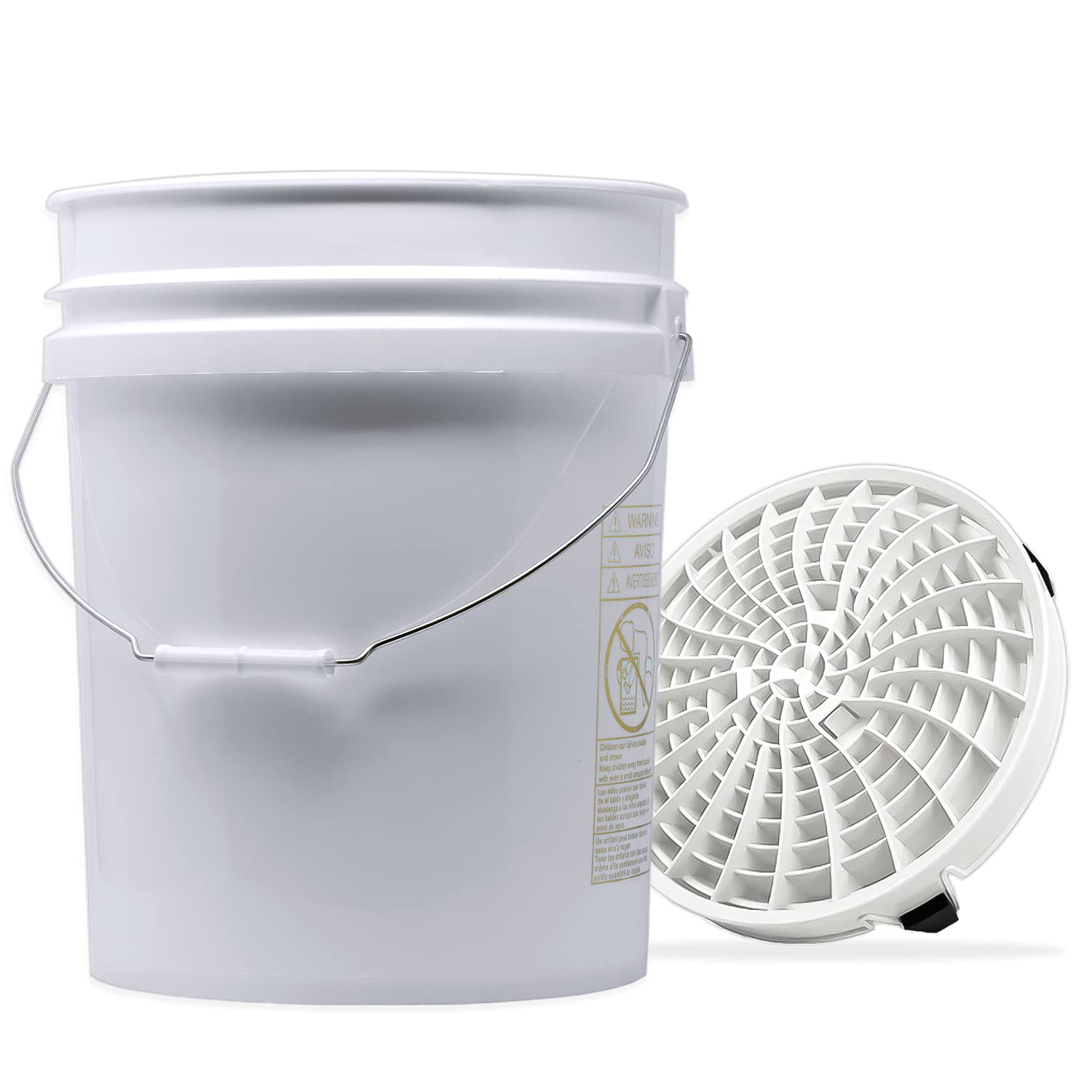 detailmate Autowäsche Set: Wash Bucket 5 Gallonen (19 l) weiß mit Detail Guardz Dirt Lock Wascheimerseinsatz Weiß für eine kratzerfreie Handwäsche von detailmate