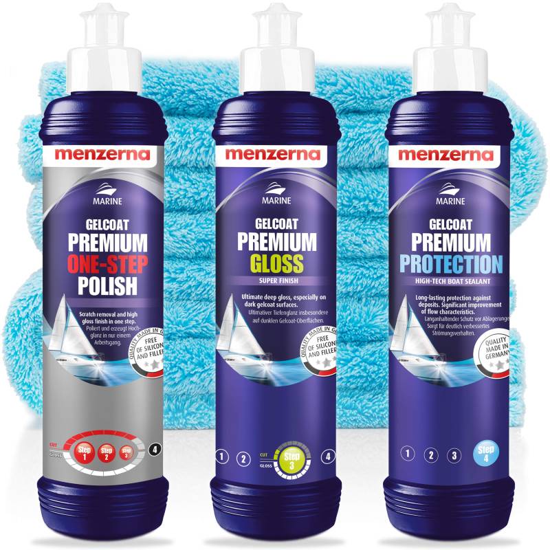 detailmate - Menzerna Premium Gelcoat Boots Politur Set Polish (One Step Polish + Gloss + Protect Set) von detailmate