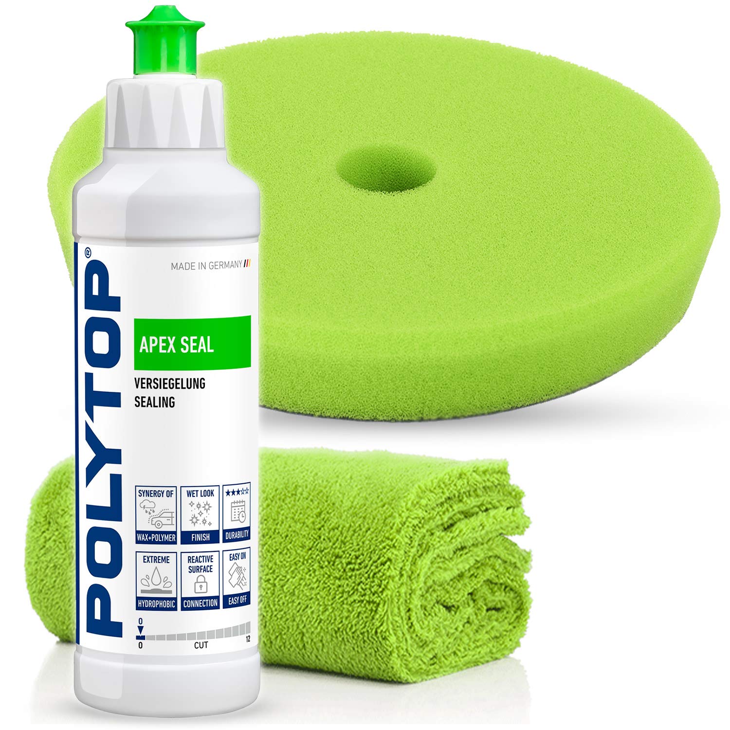 detailmate POLYTOP Premium Politur Set zur professionellen Autoaufbereitung, Exzenter Set: auch für Einsteiger geeignet (APEX Seal VERSIEGELUNG 250ml + PAD 140mm + POLIERTUCH) von detailmate