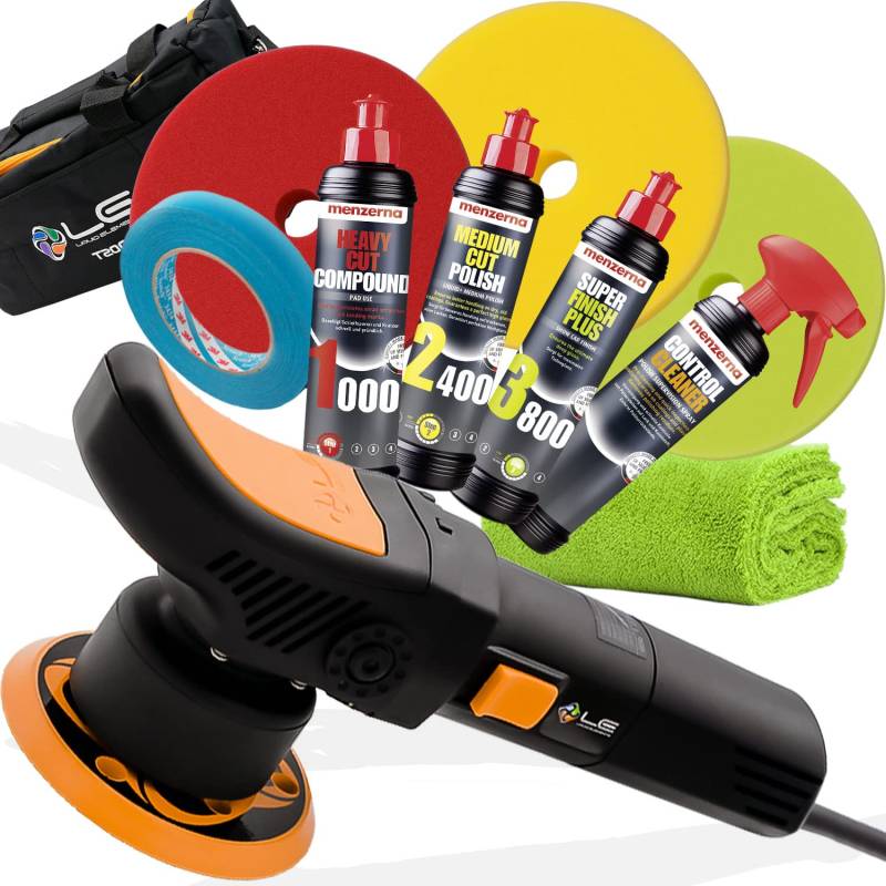 detailmate Polier Set: Liquid Elements T2000V3 Poliermaschine + menzerna Polituren 250ml, ControlCleaner 500ml & Polierpads 150mm + 3M Band + Poliertuch - Profi Politur für Auto & Motorrad Lack von detailmate