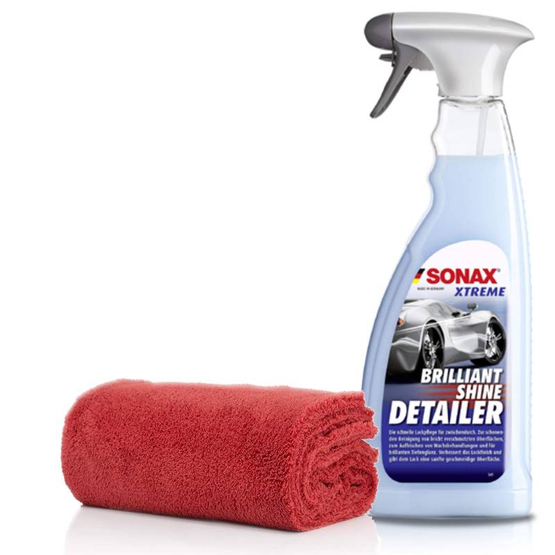 detailmate SONAX Quick Detailer Set: SONAX Xtreme Brilliant Shine Detailer 750ml + Mikrofasertuch Superflausch 40x40cm, 550GSM von detailmate