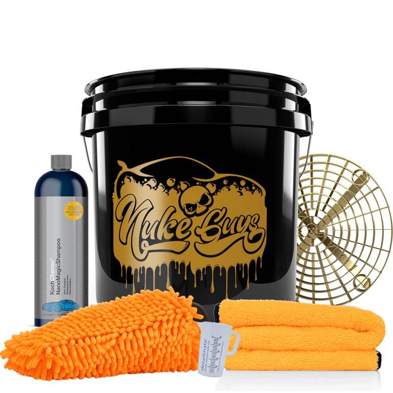 detailmate Set Handwäsche: GritGuard Wascheimer 3,5 GAL + Grit Guard Einsatz + Liquid Elements Orange Baby Trockentuch + Koch Chemie NanoMagic Autoshampoo 750ml + Waschhandschuh + Messbecher von detailmate