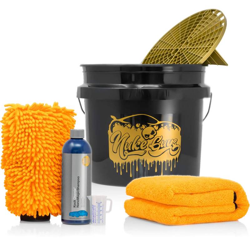 detailmate Set Handwäsche: GritGuard Wascheimer 3,5 GAL + Grit Guard Einsatz + Liquid Elements Orange Baby XL Trockentuch + Koch Chemie NanoMagic Autoshampoo 750ml + Waschhandschuh + Messbecher von detailmate