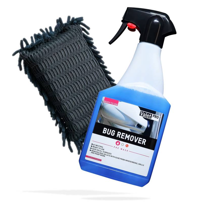 detailmate Set: ValetPRO Bug Remover 0,5L + Insektenschwamm schwarz - Insektenentferner fürs Auto/Motorrad - Insektenreiniger mit schonenden Chenille Lamellen von detailmate