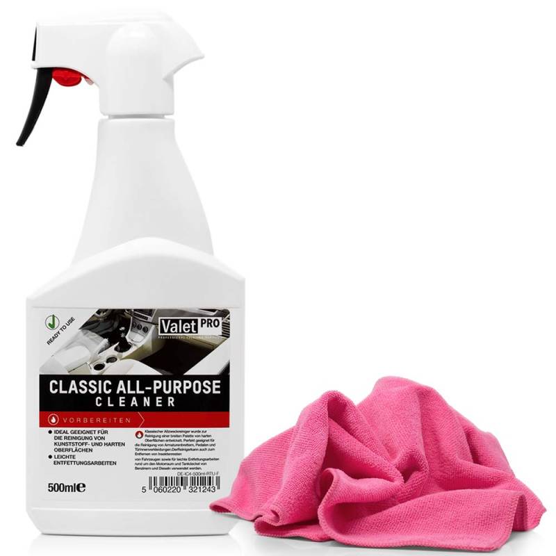 detailmate ValetPro Allzweckreinigerkonzentrat Classic All Purpose Cleaner 0,5 Sprühflasche + hochwertiges Mikrofasertuch für die Innenreinigung von detailmate