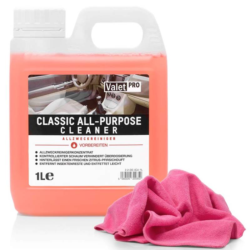 detailmate ValetPro Allzweckreinigerkonzentrat Classic All Purpose Cleaner 1L Kanister + hochwertiges Mikrofasertuch für die Innenreinigung von detailmate