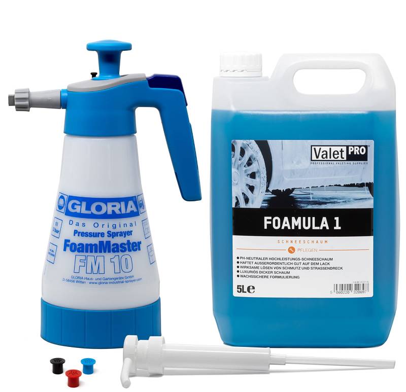 detailmate Vorwäsche Set: ValetPRO Foamula 1 (5L) - Snow Foam + Gloria Foammaster FM 10-1L + Dispenser Pumpe von detailmate