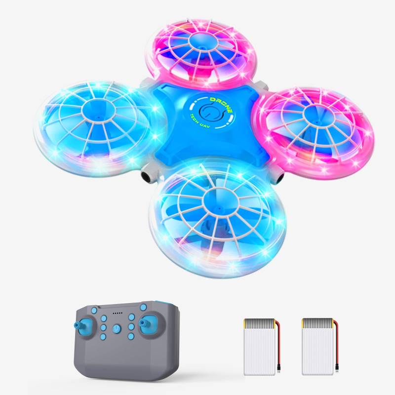 dexinco Drohne für Kinder, Flugzeug ferngesteuert mit Hindernisvermeidung, RC Quadrocopter, Brillante Lichter, Höhenhaltung, Headless-Modus, 2 Batterien, Spielzeugdrohne Blau von dexinco